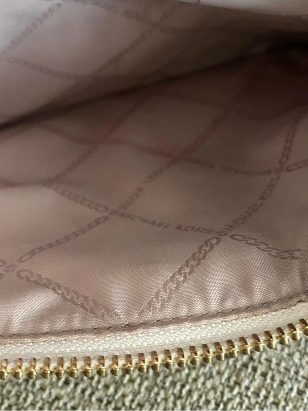 Michael Kors Cream Signature Crossbody with Brown Trim and Gold Accents